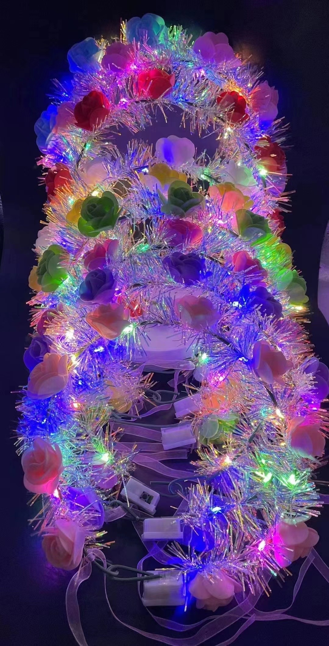 公园热卖发光金丝花环 旅游爆品10灯金丝头花 花环发饰