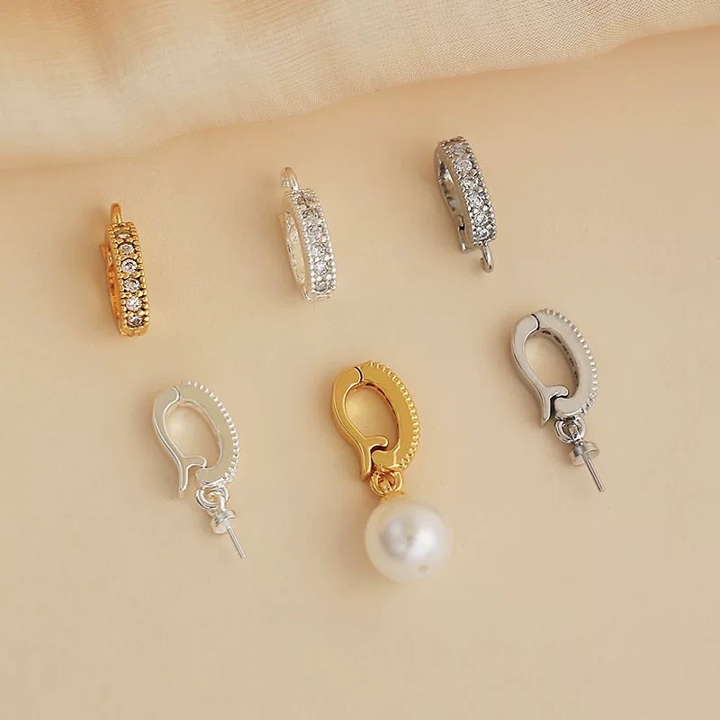 Color-preserving zircon D-shaped buckle universal clasp, 18K real gold plated diy pearl necklace pendant, beaded jewelry accessory detail image 3