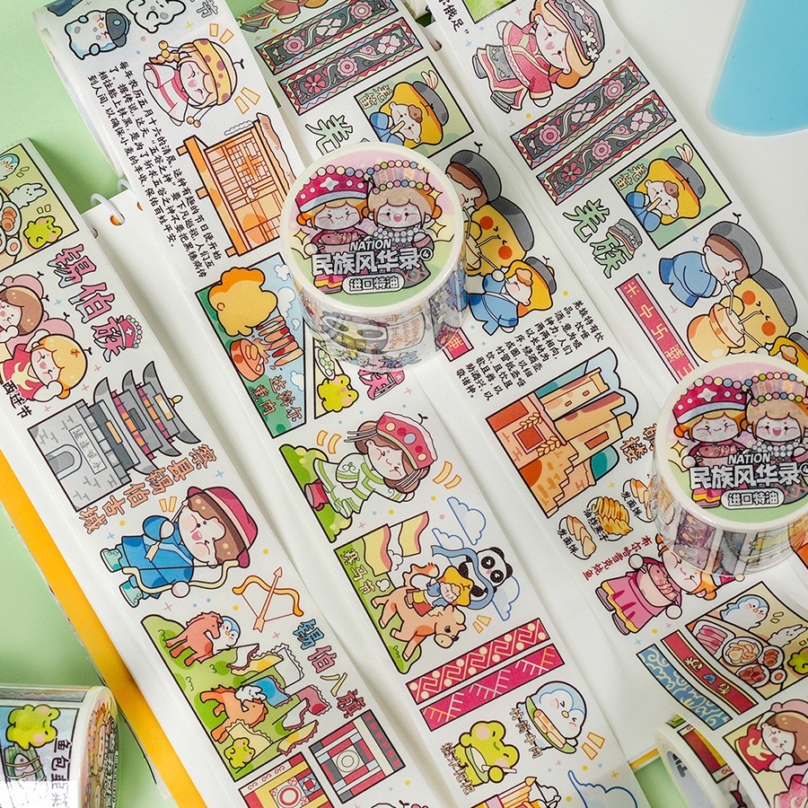 Bean sprout Sauce Ethnic Splendor Record Planner Tape Cartoon 56 Ethnic Groups Planner stickers Special Oil and Paper Tape detail image 2