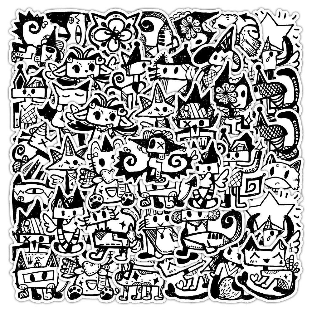 Wholesale of black and white trendy brand stickers, anime character personalities, car graffiti, luggage, skateboards, motorcycles, waterproof car stickers