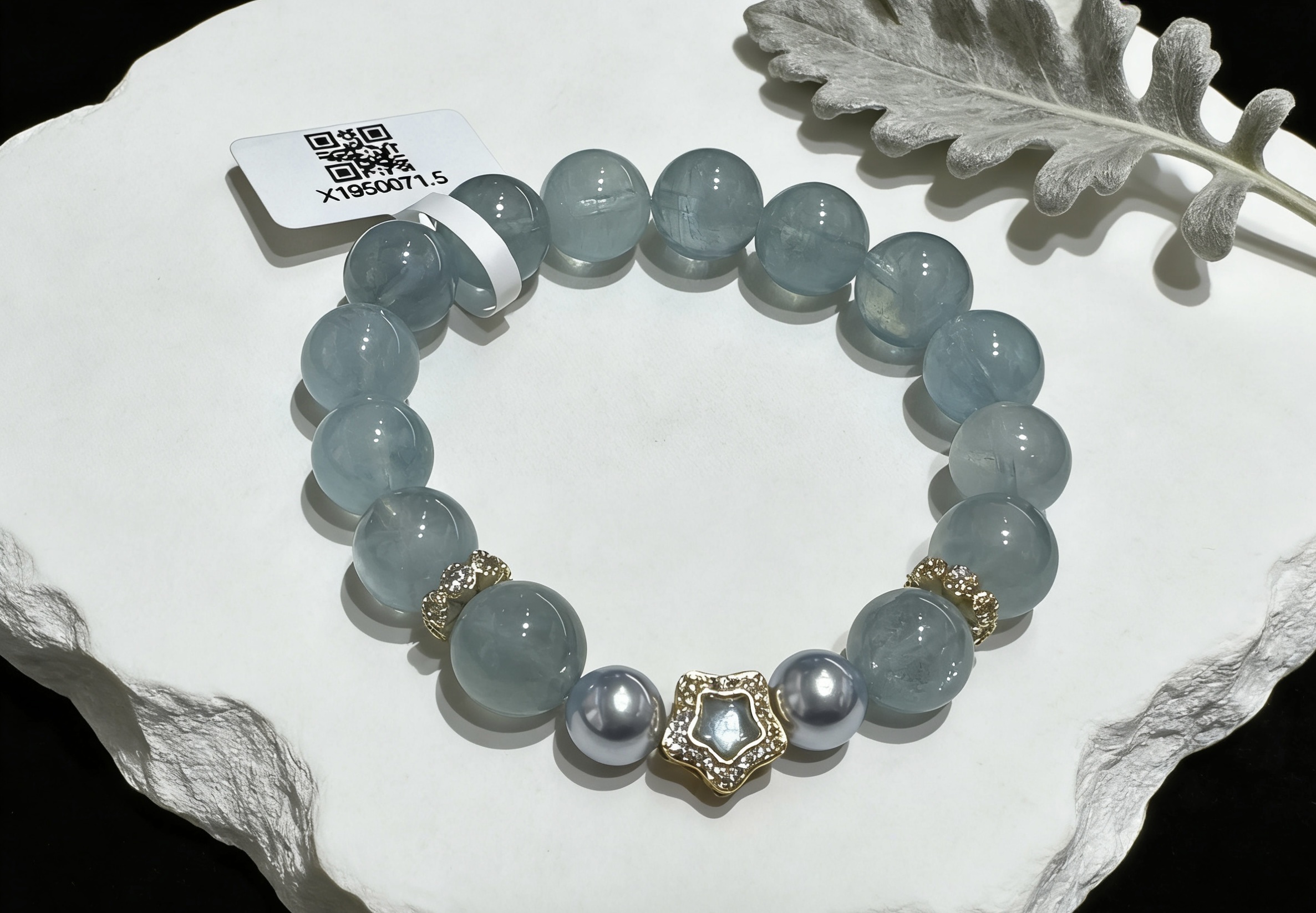 海盐氛围感海蓝宝手串 珍珠金钻拼接显白