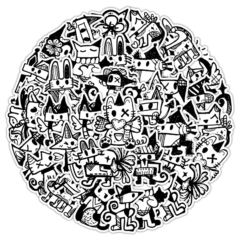 Black and white trendy brand stickers, anime character personalities, car graffiti, luggage, skateboards, motorcycles, waterproof car stickers, wholesale stickers Specification image