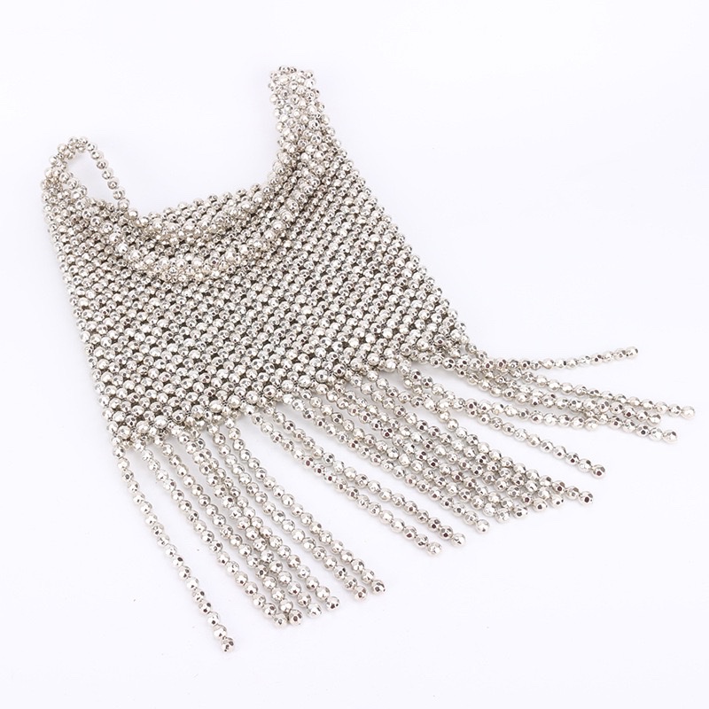 2026 New Women's silver tassel beaded single-shoulder bag, a retro silver bag designed by a niche brand detail image 3