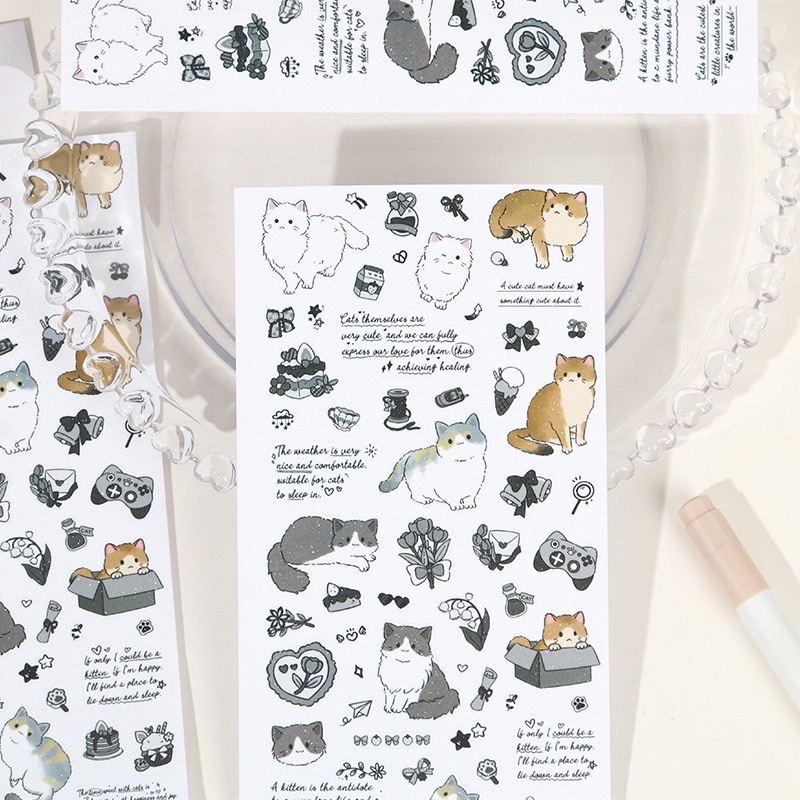 Hand-painted kitten Guka stickers, cartoon and cute planner materials, phone cases, water cup decorations, waterproof small sticker stickers details Picture
