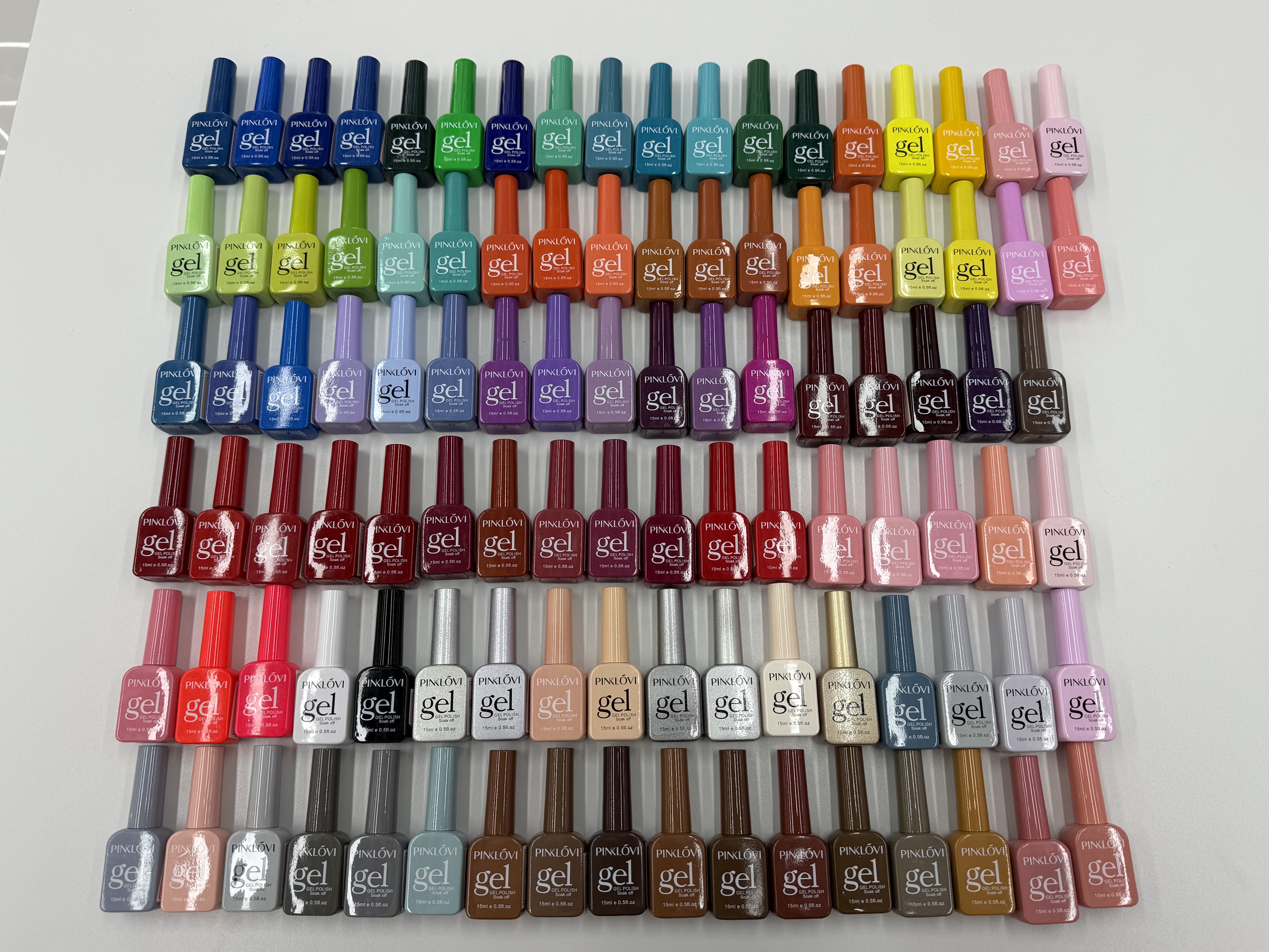 A complete set of a new bottle of one-color nail polish gel in a popular color and solid color for nail art