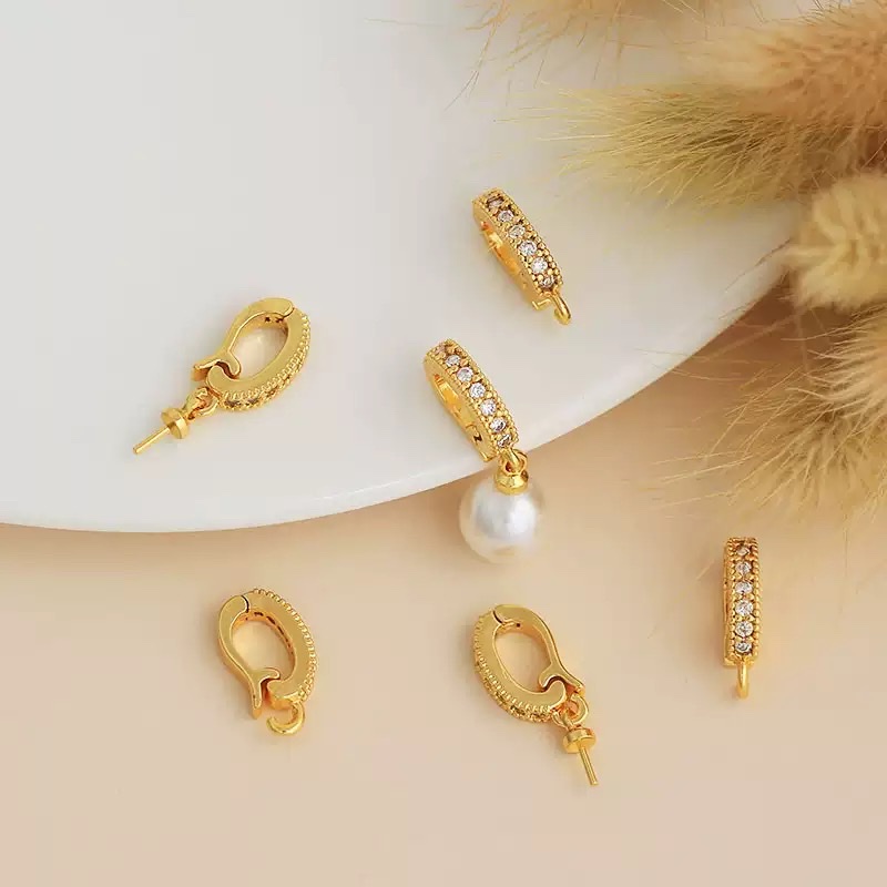 Color-preserving zircon D-shaped buckle universal clasp, 18K real gold plated diy pearl necklace pendant, beaded jewelry accessory