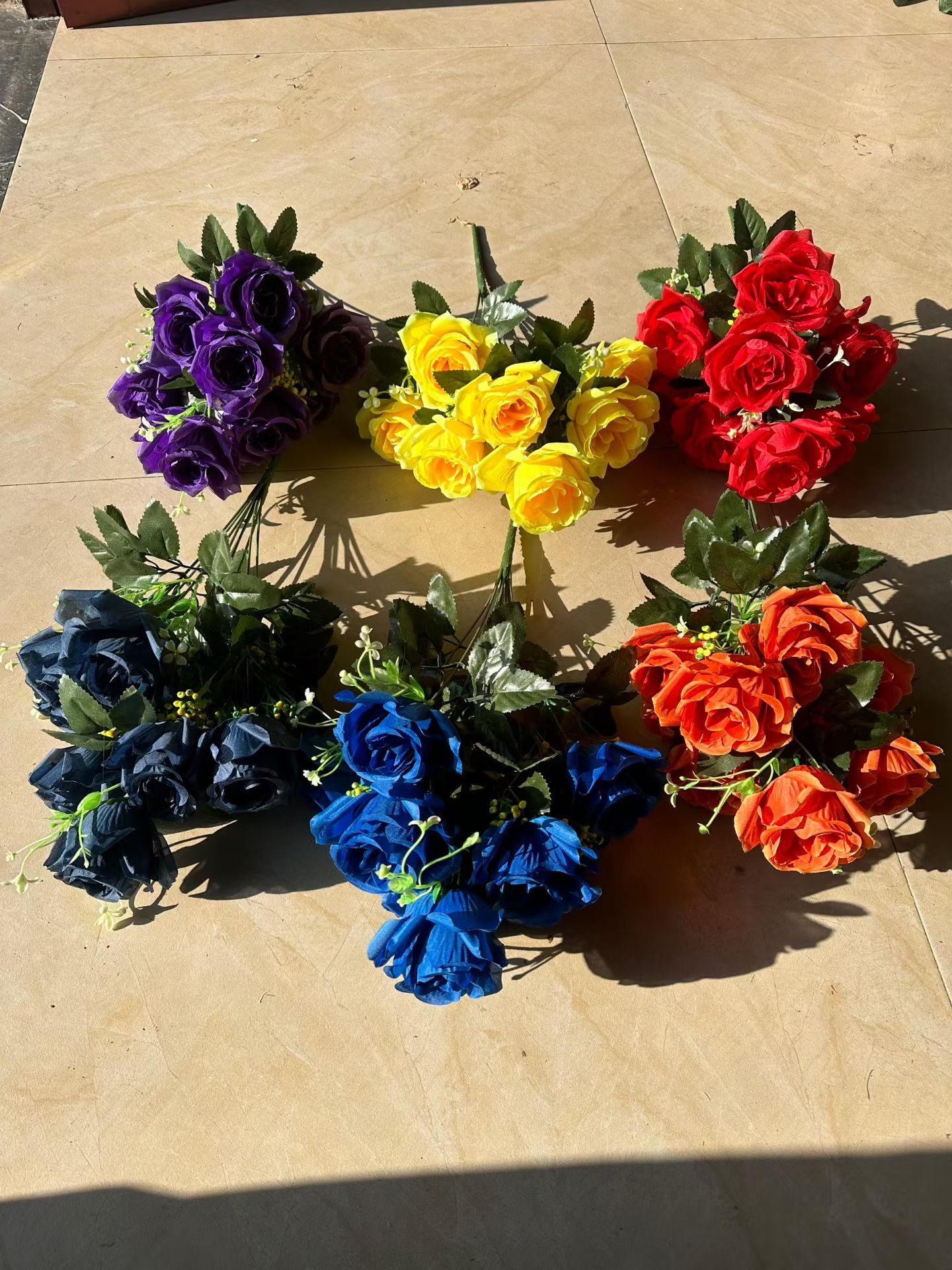 9头玫瑰国外墓碑仿真花小假花清明花精致摆件防腐防褪色