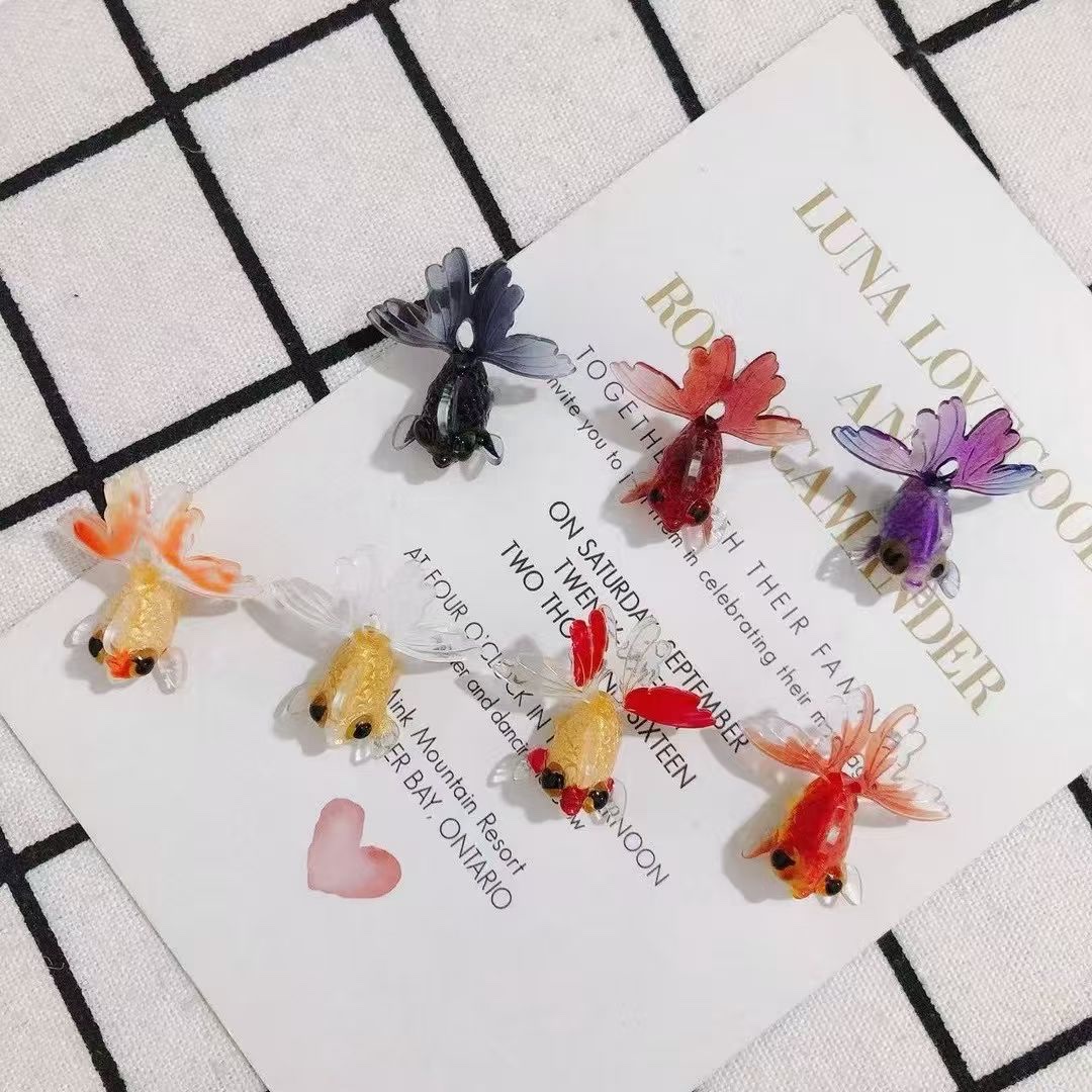 手工小金鱼热缩片金鱼DIy耳环配件DIY饰品手工宋锦DIY饰品配件饰品手工
