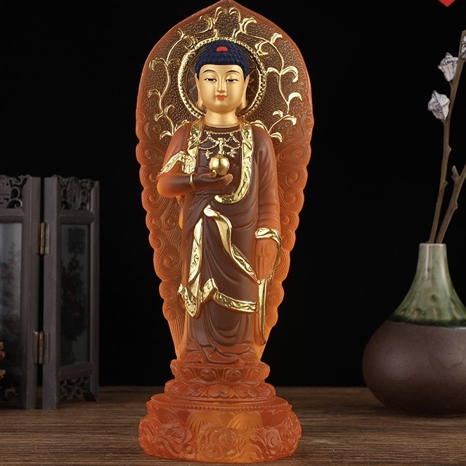佛像阿弥陀佛站立佛释迦牟尼佛树脂工艺水琉璃摆件鎏金神像玄关