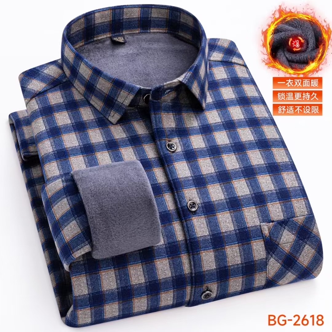 Fleece and thickened men's winter checked warm shirt jacket, men's long-sleeved casual shirt detail image 8