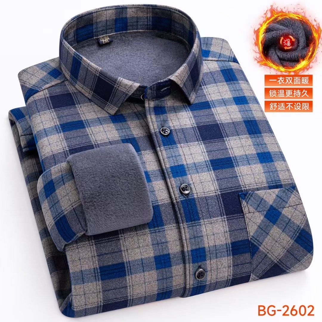 Fleece and thickened men's winter checked warm shirt jacket, men's long-sleeved casual shirt detail image 7