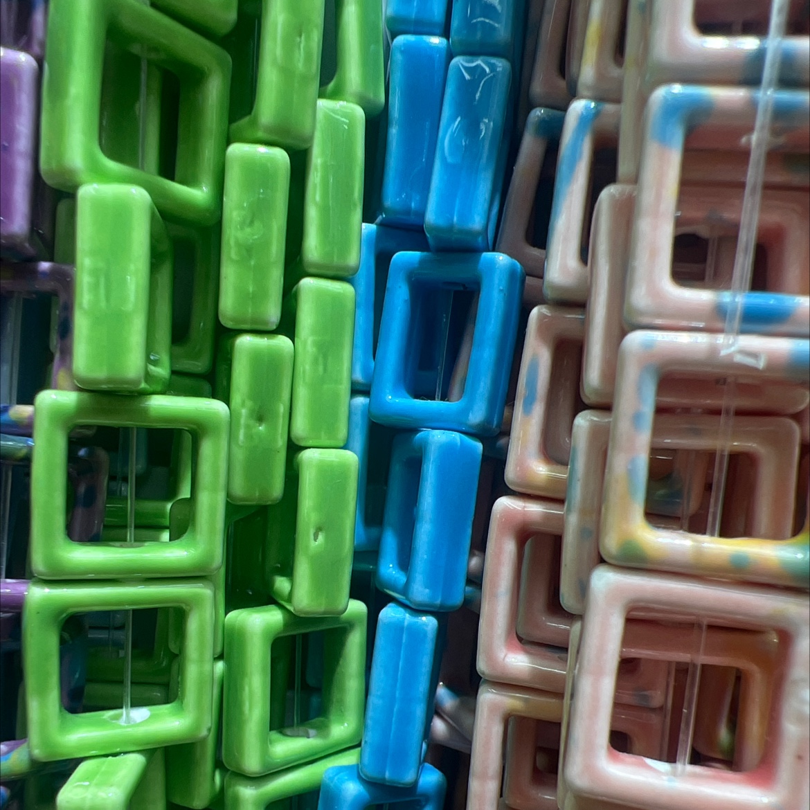 厂家直销陶瓷网红空心方块花珠手工DIY细节图