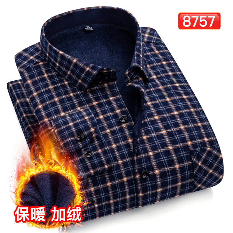 Fleece and thickened men's winter checked warm shirt jacket, men's long-sleeved casual shirt Specification image