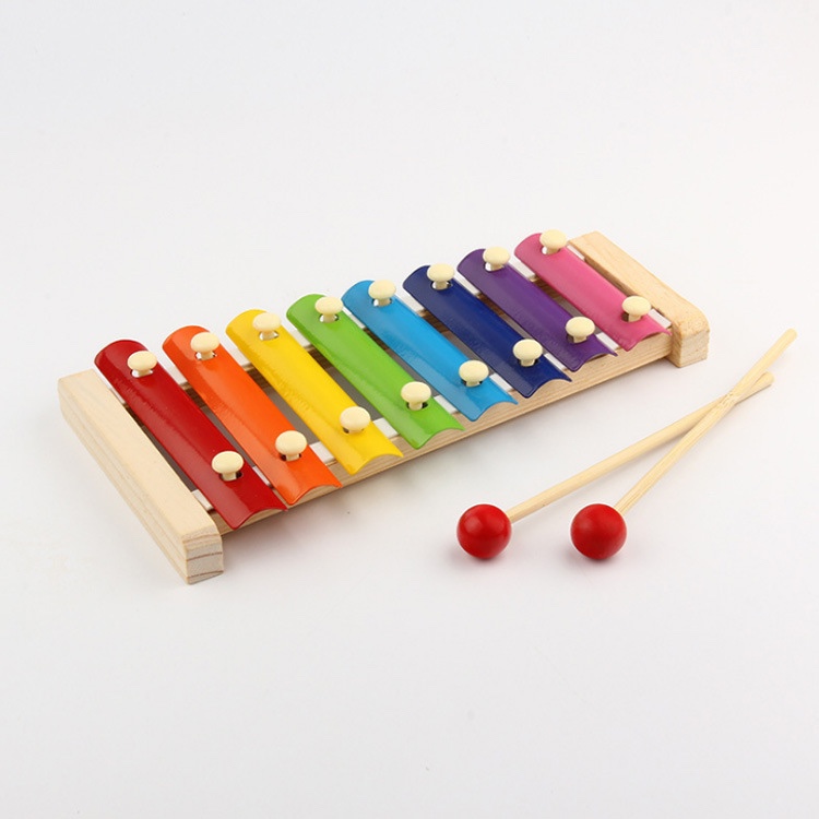 Children's educational eight-tone piano, wooden music eight-tone hand-played piano, colorful hand-played piano building block toys for boys and girls, 1-3 years old Specification image