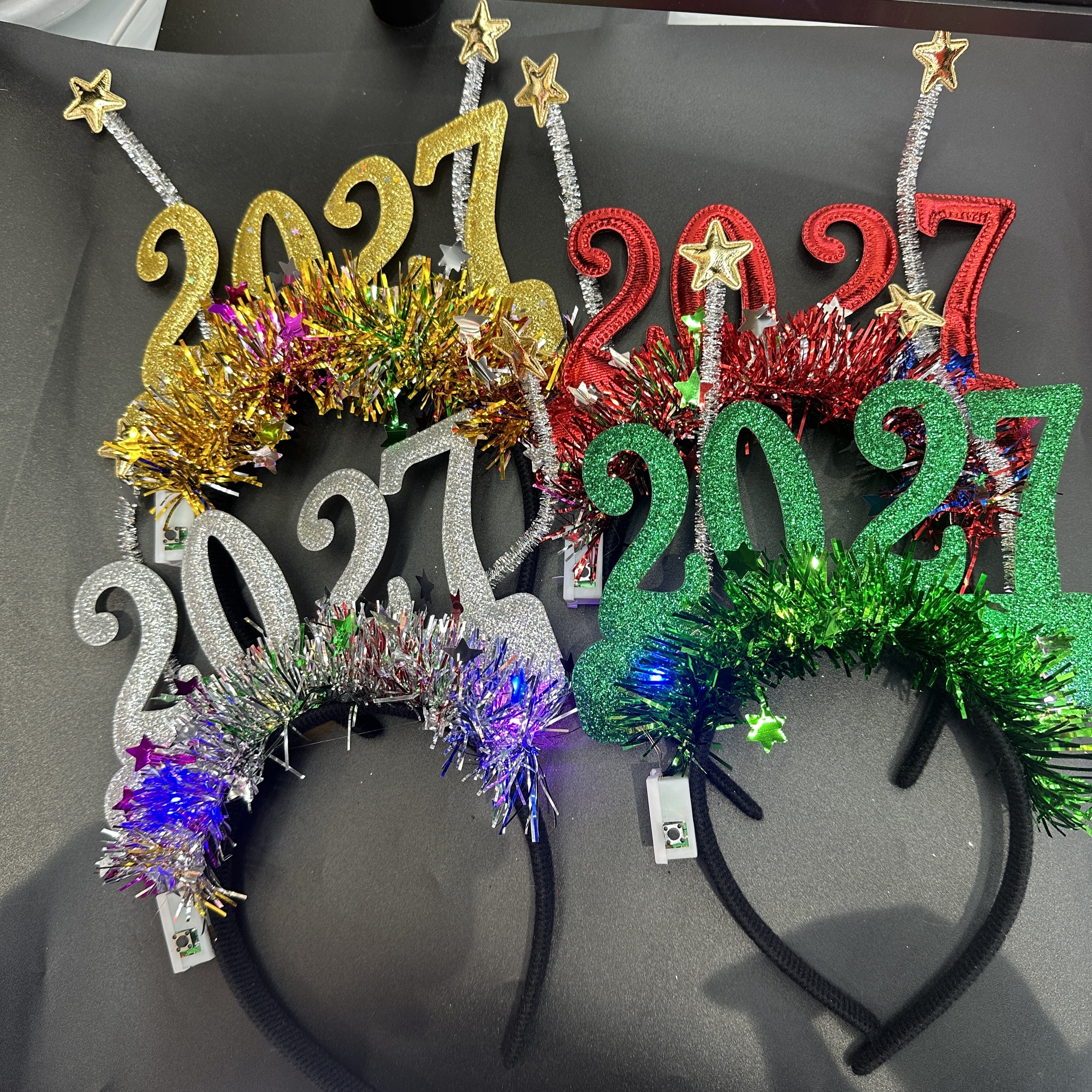2027新年数字发箍头饰圣诞跨年派对聚会装饰星星彩条拍照头箍头扣新光头扣玩具2027新款发箍