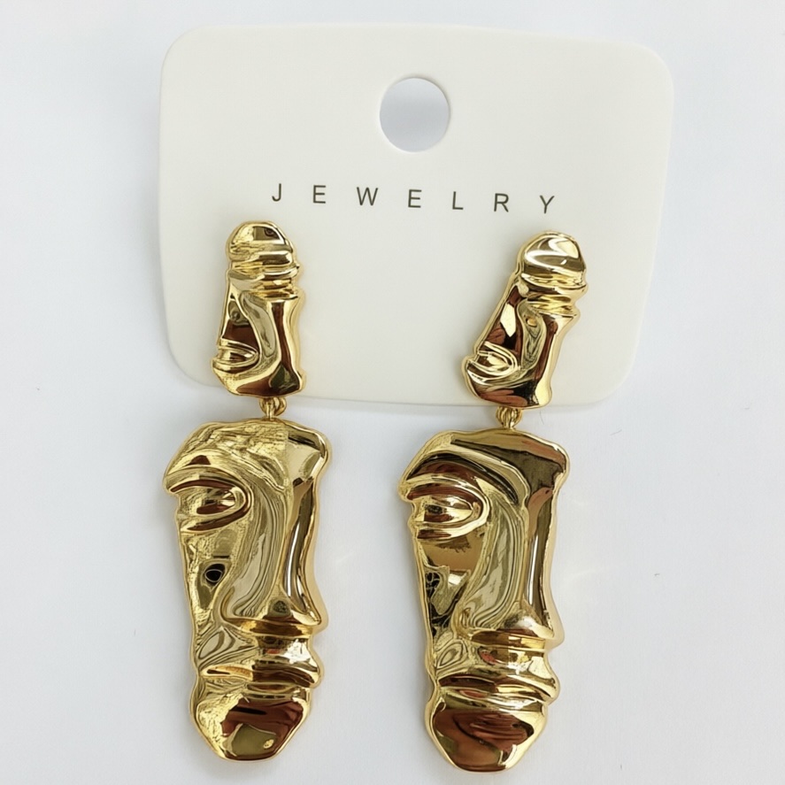 「艺术雕塑感」抽象人脸造型耳环——镜面抛光金属耳饰，个性夸张设计，欧美风小众配饰