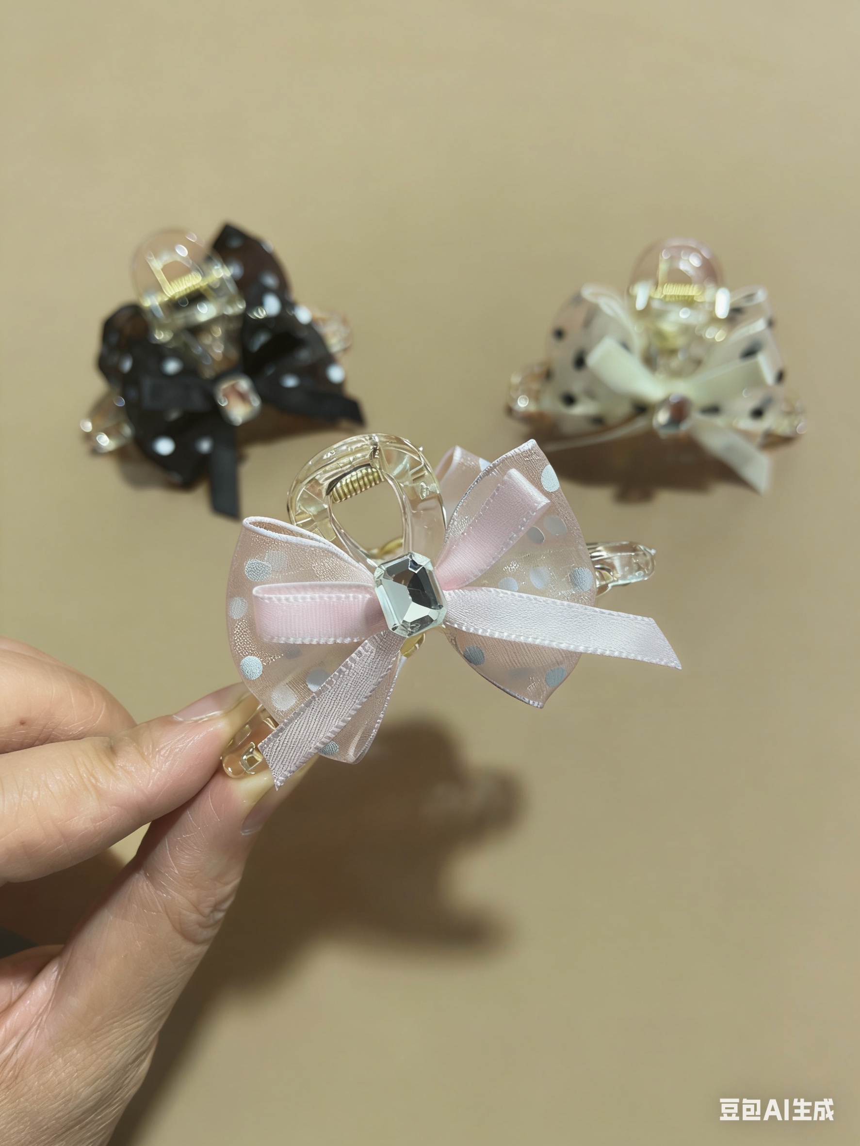 珍珠韩版拼接头饰女士蝴蝶结发夹时尚百搭简约风发夹发夹发饰发卡抓夹抓夹