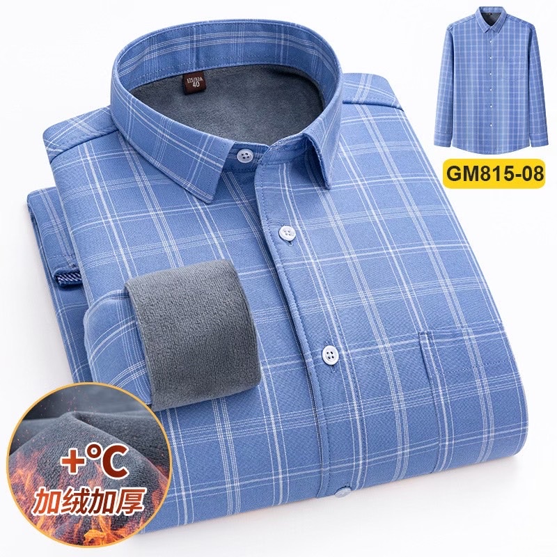 Fleece and thickened men's winter checked warm shirt jacket, men's long-sleeved casual shirt detail image 10