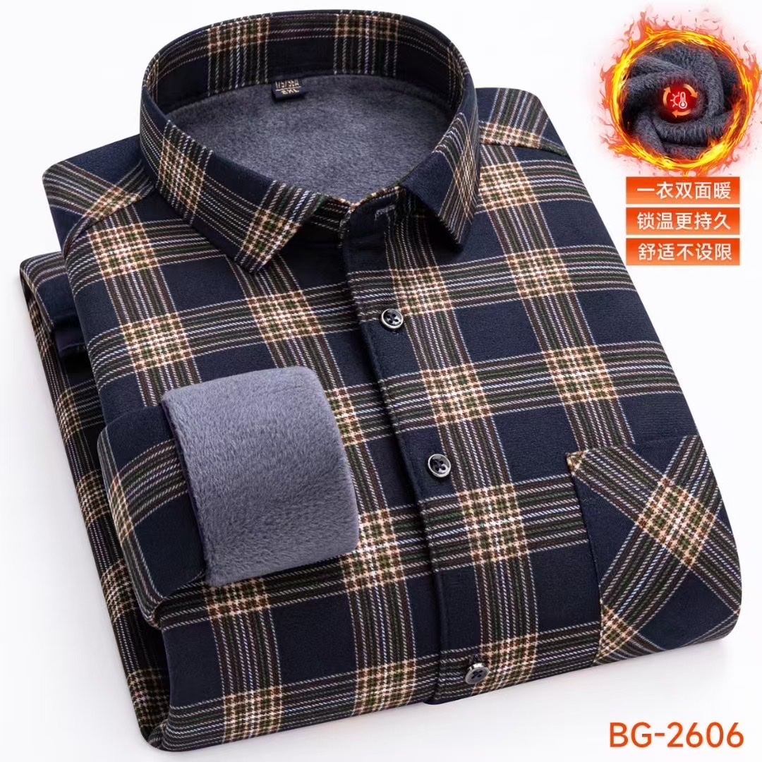 Fleece and thickened men's winter checked warm shirt jacket, men's long-sleeved casual shirt detail image 3