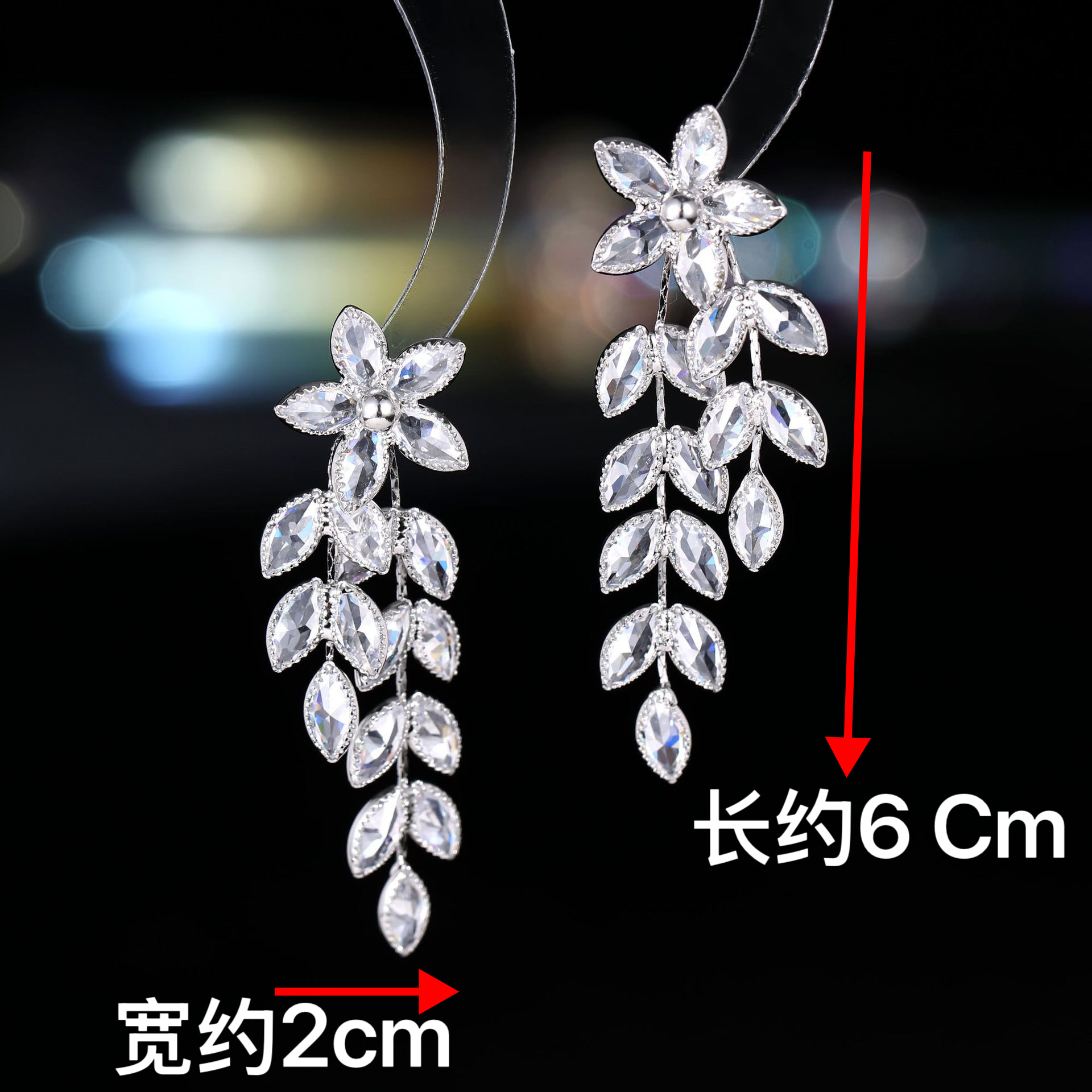 时尚锆石流苏耳环 经典百搭小众设计白底实物图