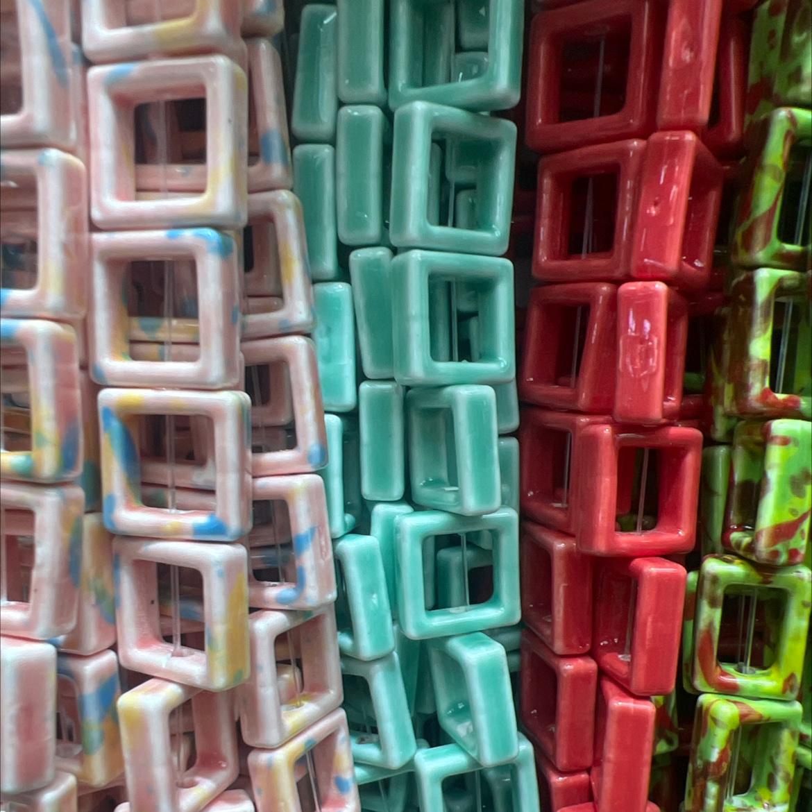 厂家直销陶瓷网红空心方块花珠手工DIY产品图