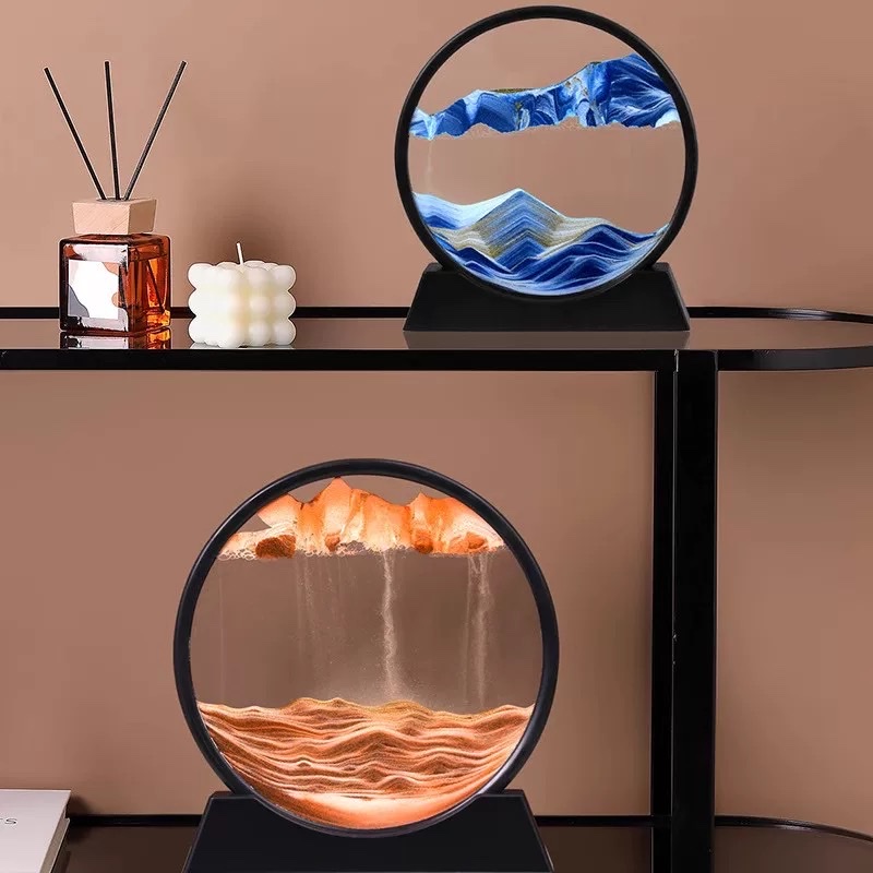 Creative 3D flowing sand painting ornaments, TV cabinet, wine cabinet, living room table decoration, artistic hourglass, light luxury gift, home flowing water ornaments Application Scenario
