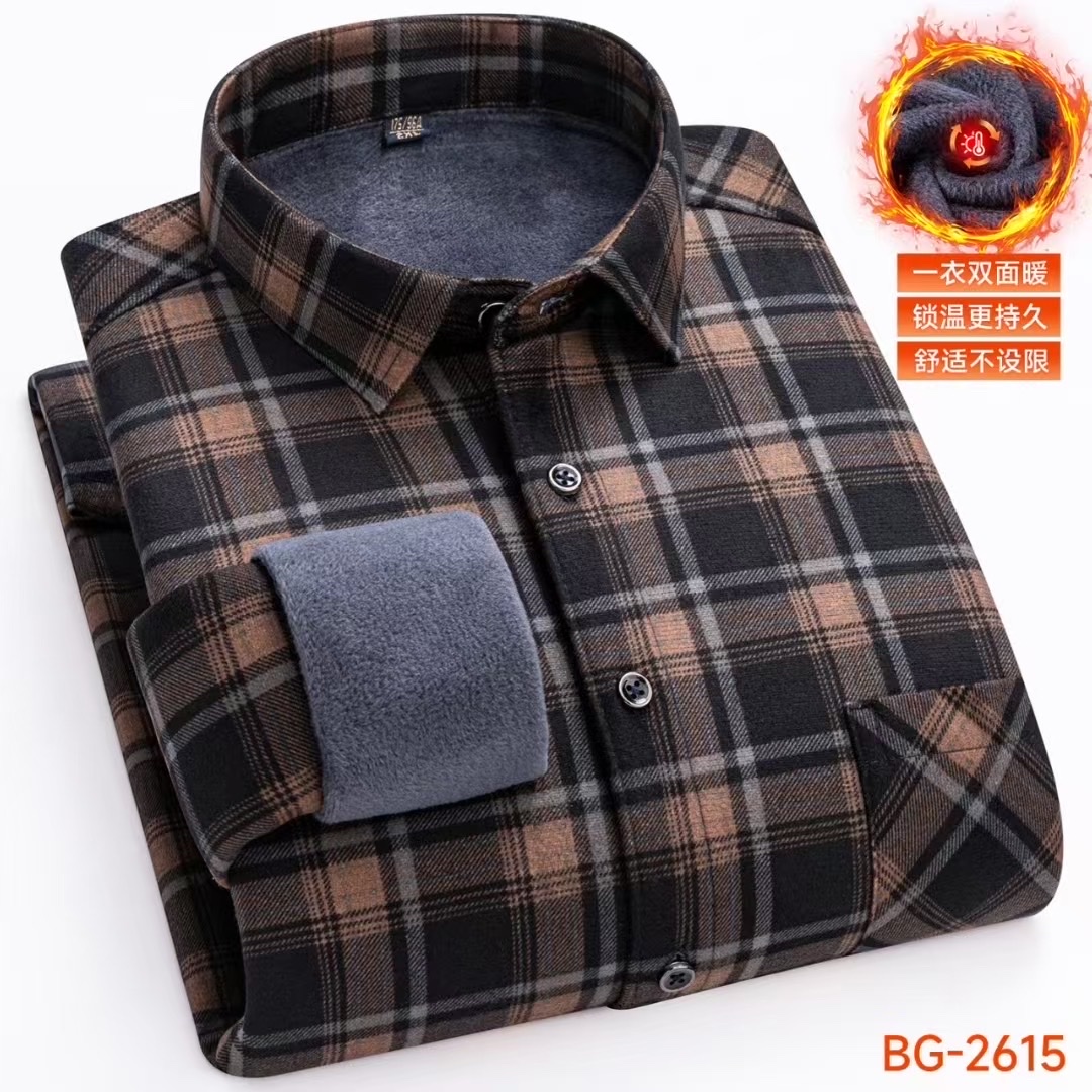 Fleece and thickened men's winter checked warm shirt jacket, men's long-sleeved casual shirt detail image 6