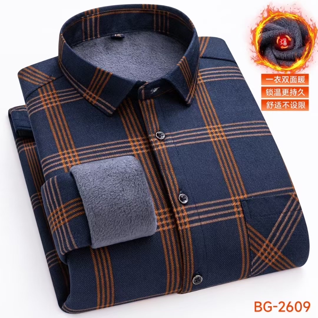 Fleece and thickened men's winter checked warm shirt jacket, men's long-sleeved casual shirt detail image 5