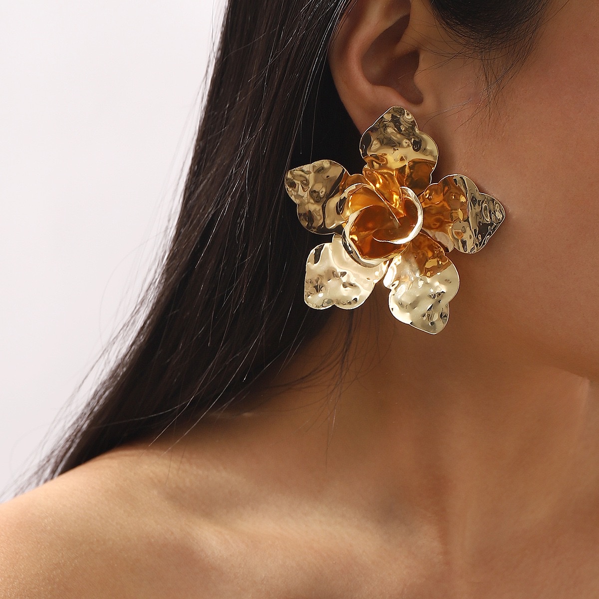 春夏新款ZA时尚立体超夸张气质花卉耳饰日常百搭街头拍照花朵耳环 饰品耳环