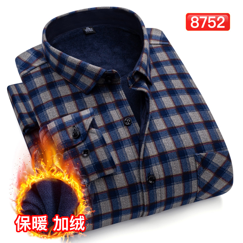 Fleece and thickened men's winter checked warm shirt jacket, men's long-sleeved casual shirt Item Picture