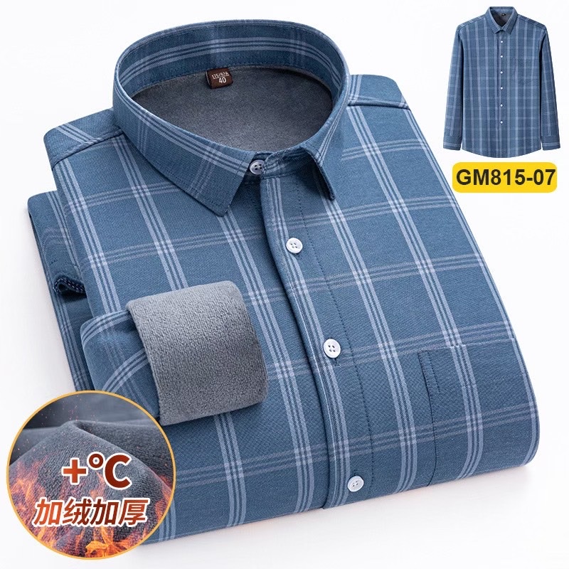 Fleece and thickened men's winter checked warm shirt jacket, men's long-sleeved casual shirt detail image 9
