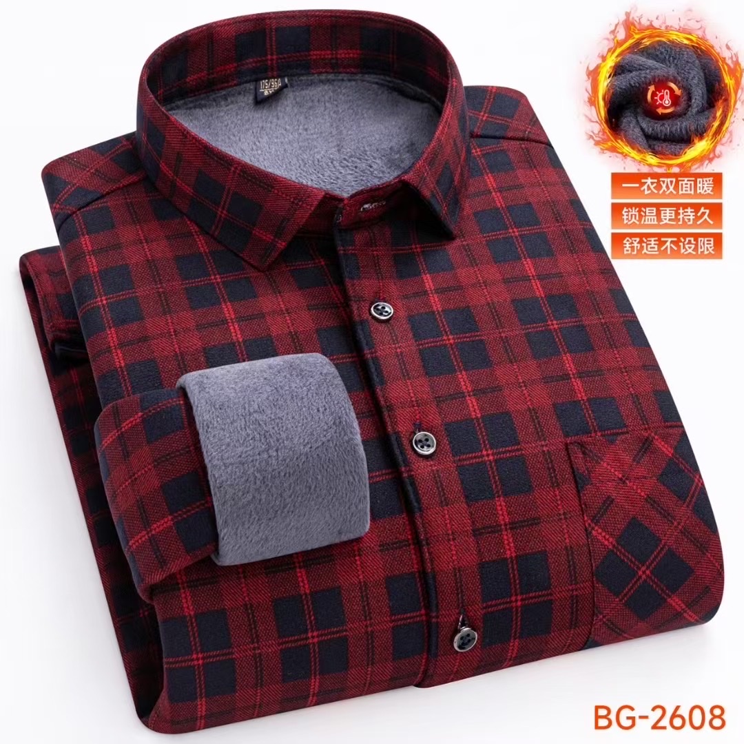 Fleece and thickened men's winter checked warm shirt jacket, men's long-sleeved casual shirt detail image 4
