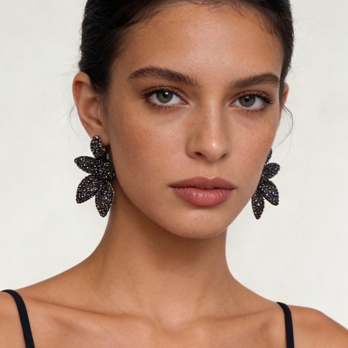 ZA跨境简约时尚气质轻奢合金满钻花朵扇形耳钉百搭日常通勤女耳饰 耳环