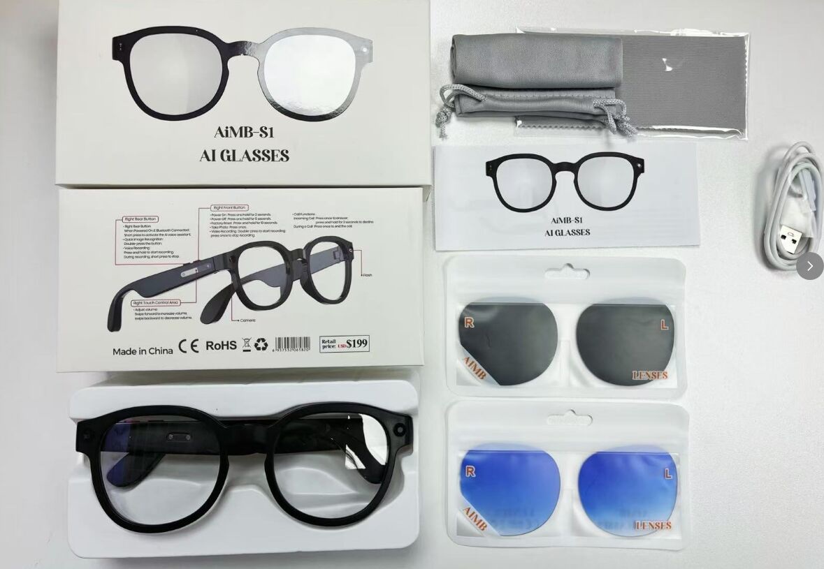 AIMB-S1 nuevas gafas inteligentes 500w cámara 1080p grabación de vídeo inteligente ai general búsqueda de gráficos bluetooth música en tiempo real traducción wifi transmisión inalámbrica lentes de cambio de color lentes grises details Picture