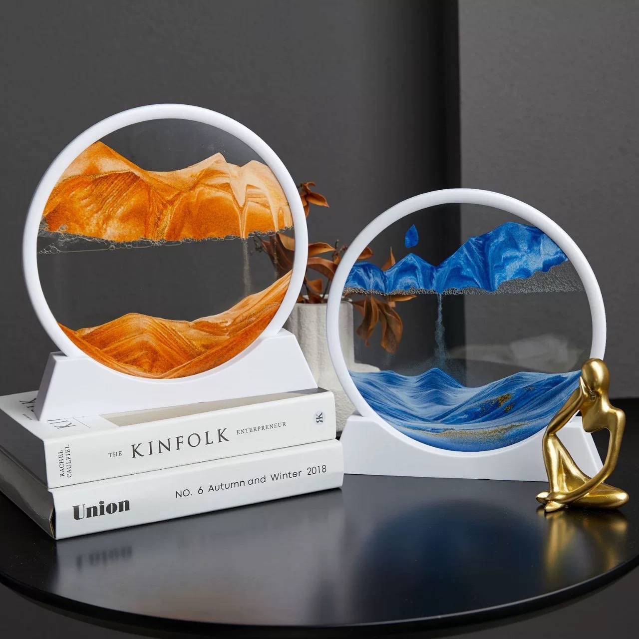 Creative 3D flowing sand painting ornaments, TV cabinet, wine cabinet, living room table decoration, artistic hourglass, light luxury gift, home flowing water ornaments details Picture