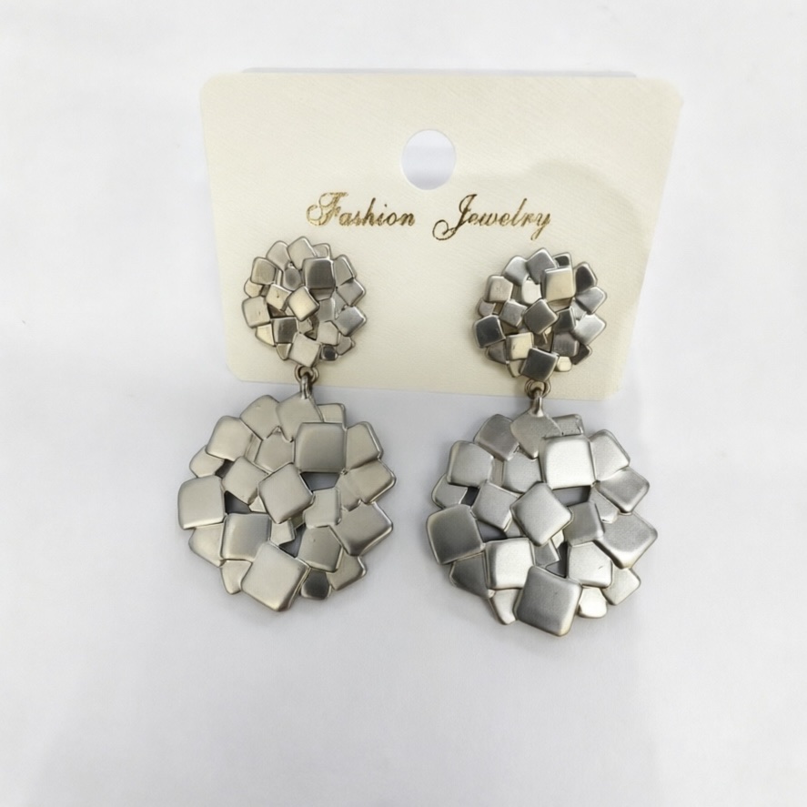 复古哑光银几何耳环 网络爆款 宴会通勤两用高级感耳坠#饰品#打耳洞#ccb