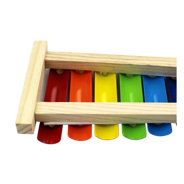 Children's educational eight-tone piano, wooden music eight-tone hand-played piano, colorful hand-played piano building block toys for boys and girls, 1-3 years old Item Picture
