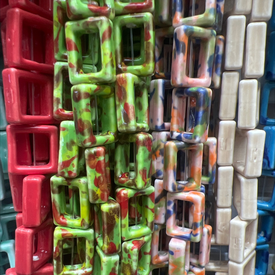 厂家直销陶瓷网红空心方块花珠手工DIY