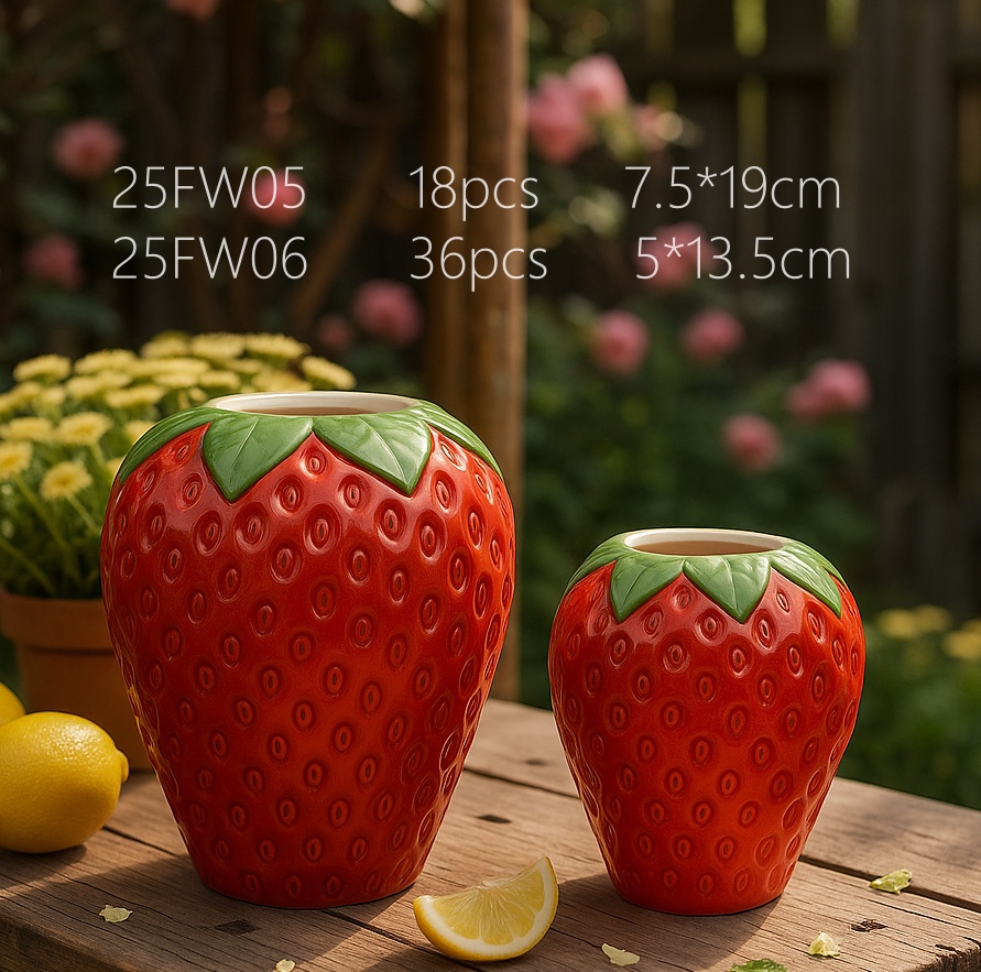 草莓花瓶陶瓷花瓶陶瓷装饰工艺品陶瓷花优雅摆件