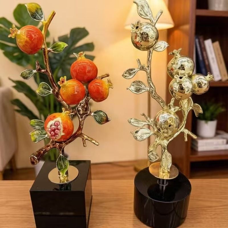 元宝·双生石榴艺术摆件 | 釉彩与鎏金 家居装饰工艺品