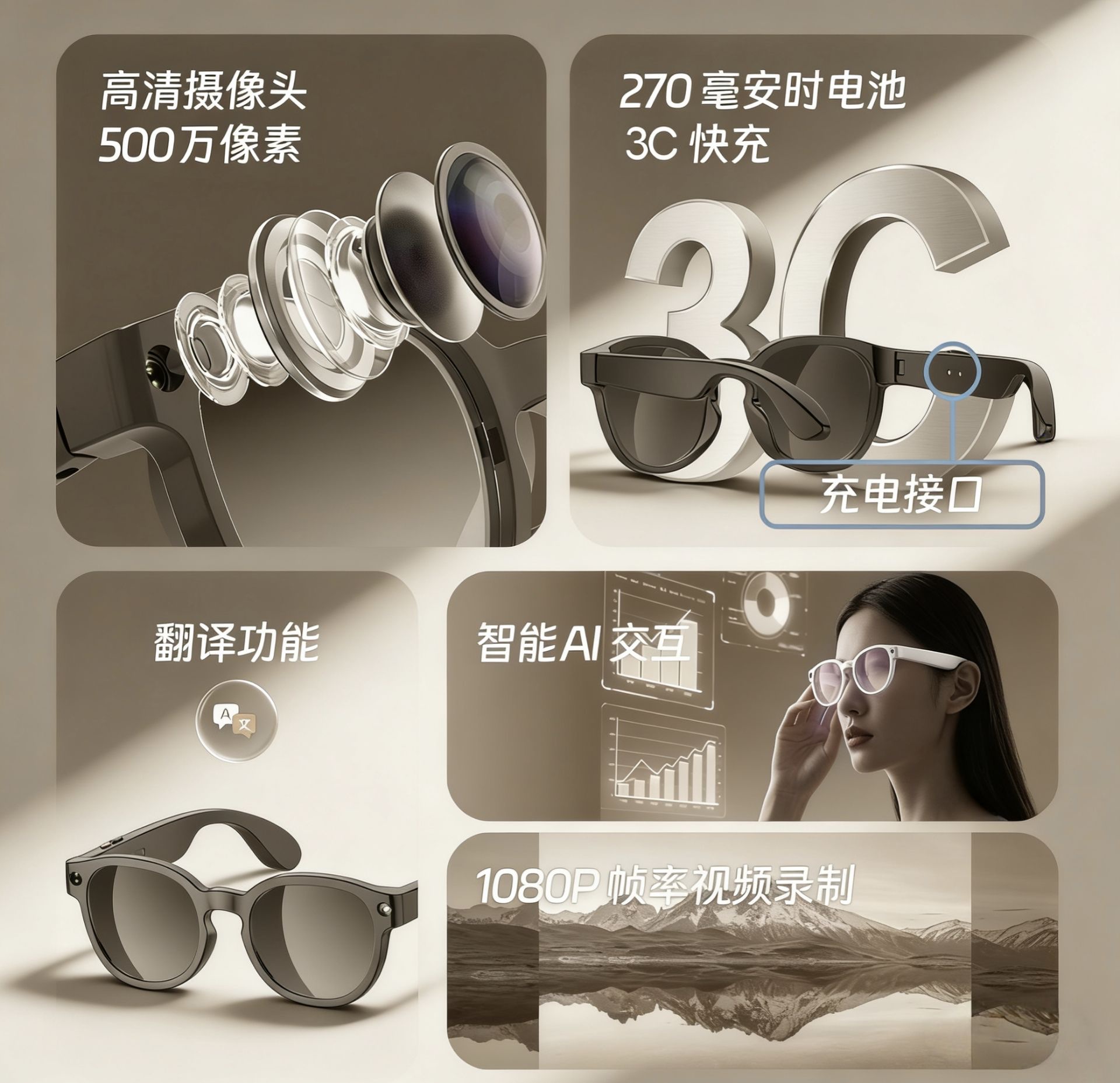 AIMB-S1 nuevas gafas inteligentes 500w cámara 1080p grabación de vídeo inteligente ai general búsqueda de gráficos bluetooth música en tiempo real traducción wifi transmisión inalámbrica lentes de cambio de color lentes grises detail image 7