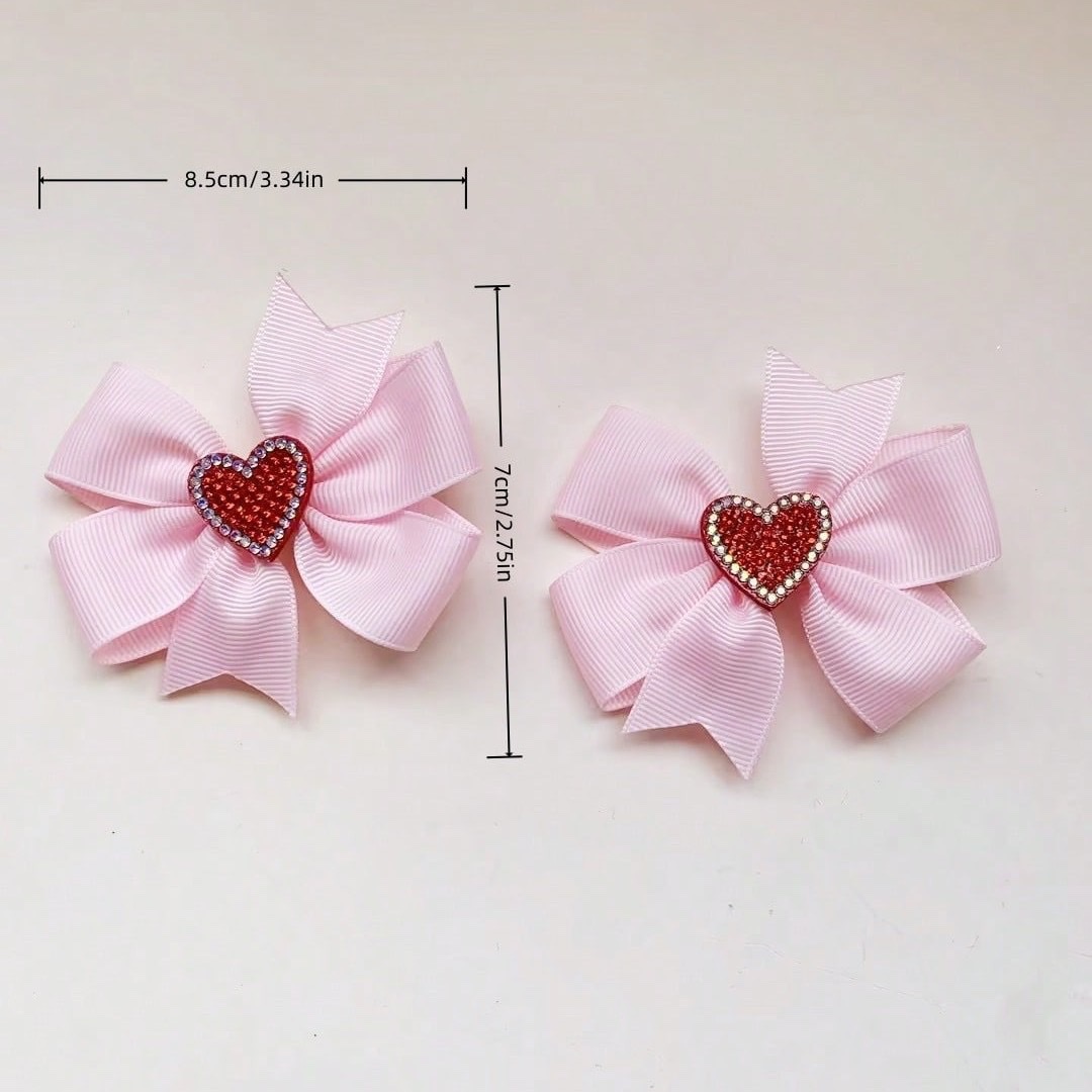 Acrylic children's hair clips, headwear, cute hair accessories, girls' decoration, Valentine's Day new style fabric hand-threaded heart-shaped children's bow hair clips, rhindiamond heart accessories, side clips detail image 8