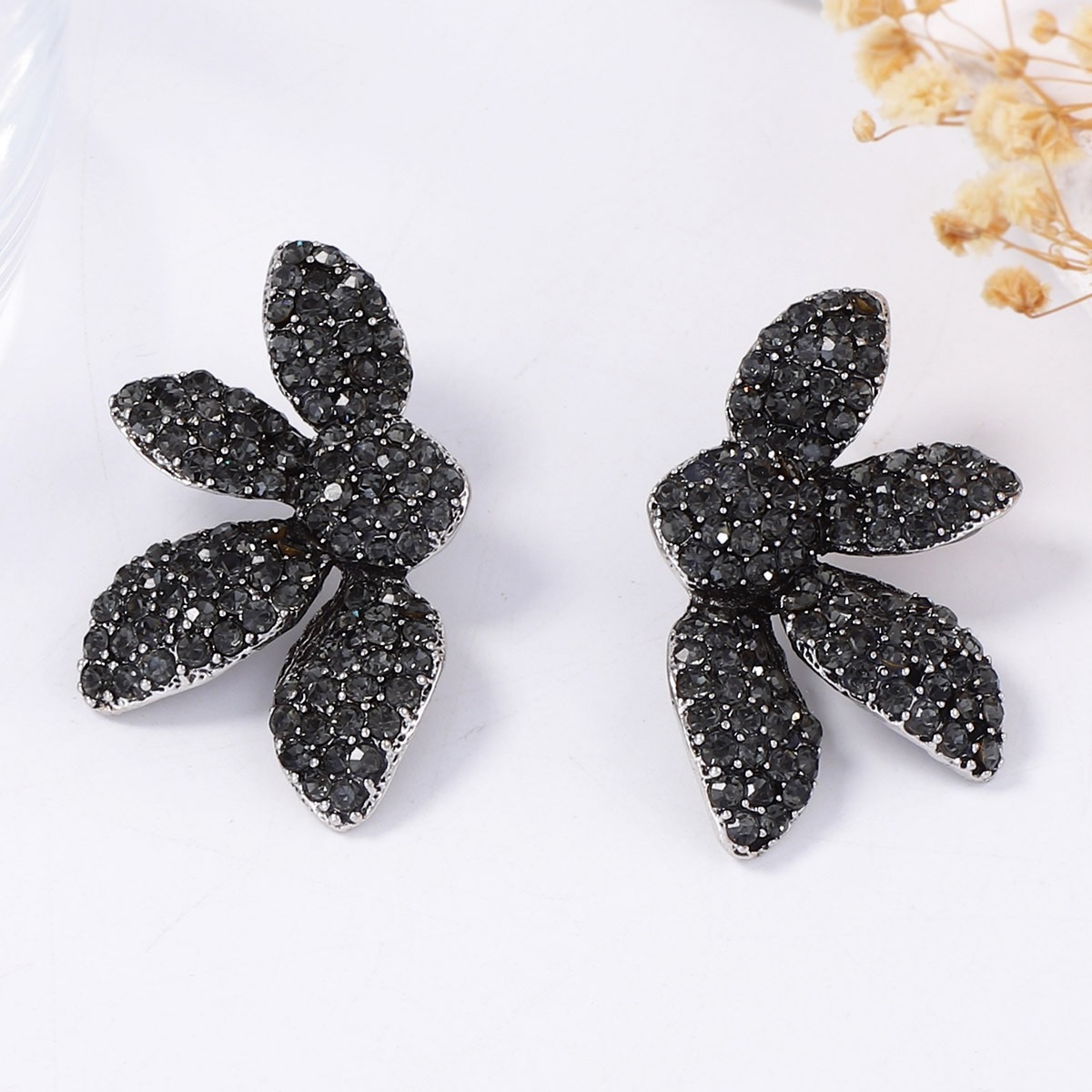 ZA跨境简约时尚气质轻奢合金满钻花朵扇形耳钉百搭日常通勤女耳饰 耳环详情图2