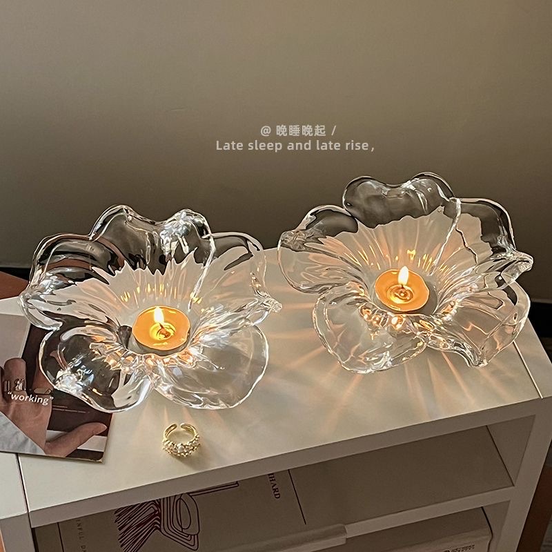Nordic-style glass petal-shaped decorative soft furnishings, candlesticks, scented candle holders, ZK165 petal-shaped glass decorative items details Picture