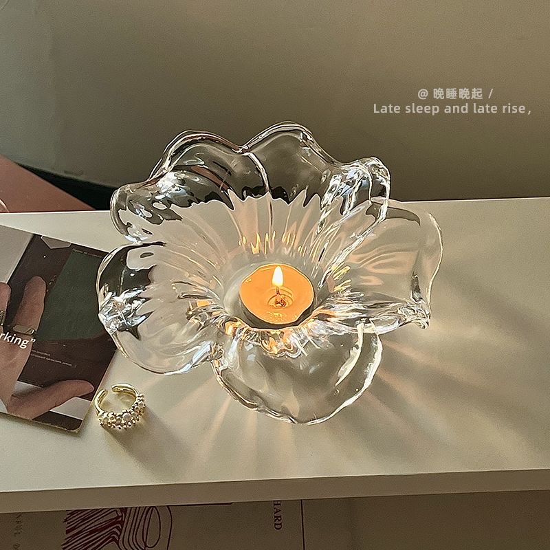 北欧风格玻璃花瓣形状摆件软装饰品烛台香薰蜡烛座ZK165花瓣玻璃摆件