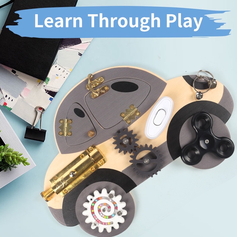 Cross-border new children's Montessori early education wooden car busy board, Montessori lock picking busy board, educational toy detail image 6