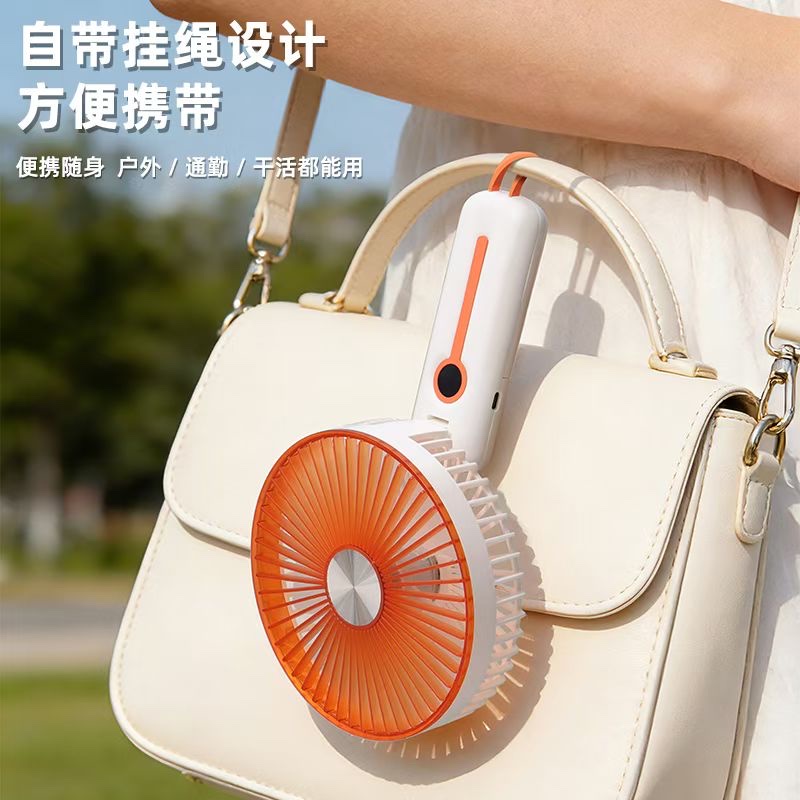 Small fan, desktop fan, large face fan, handheld charging small fan, digital display screen, silicone lanyard, 180° folding fan, six wind speeds detail image 7