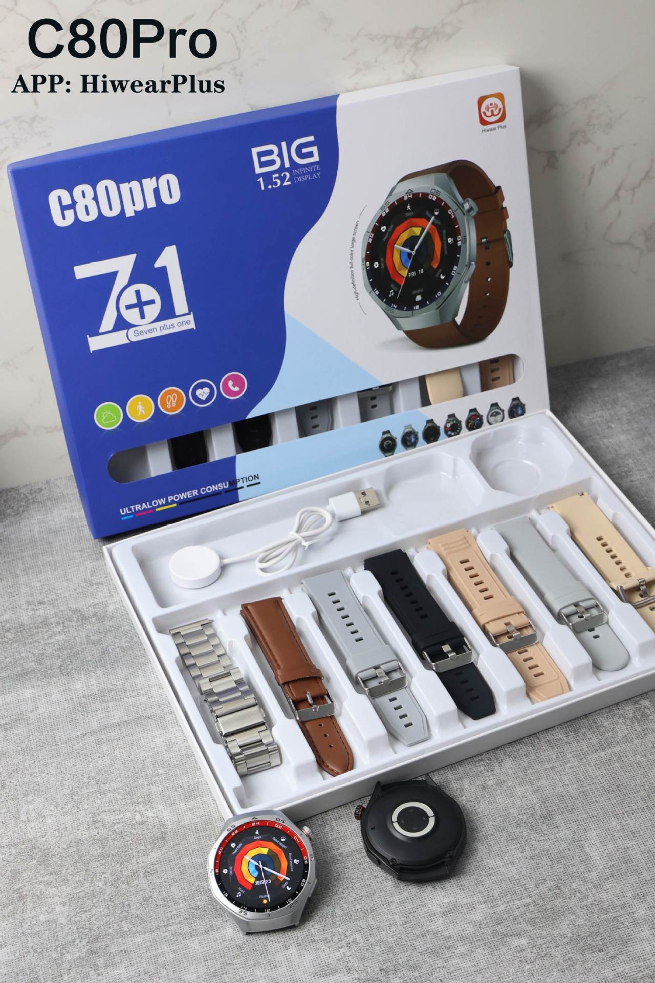 The C80pro smartwatch is equipped with payment functions, encoders, and is recognized both domestically and internationally. It features a 1.52-inch large screen for heart rate, blood pressure, and blood oxygen monitoring and analysis, Bluetooth music, step counting for exercise, sleep recording, remote control for taking photos, and prolonged sitting Application Scenario
