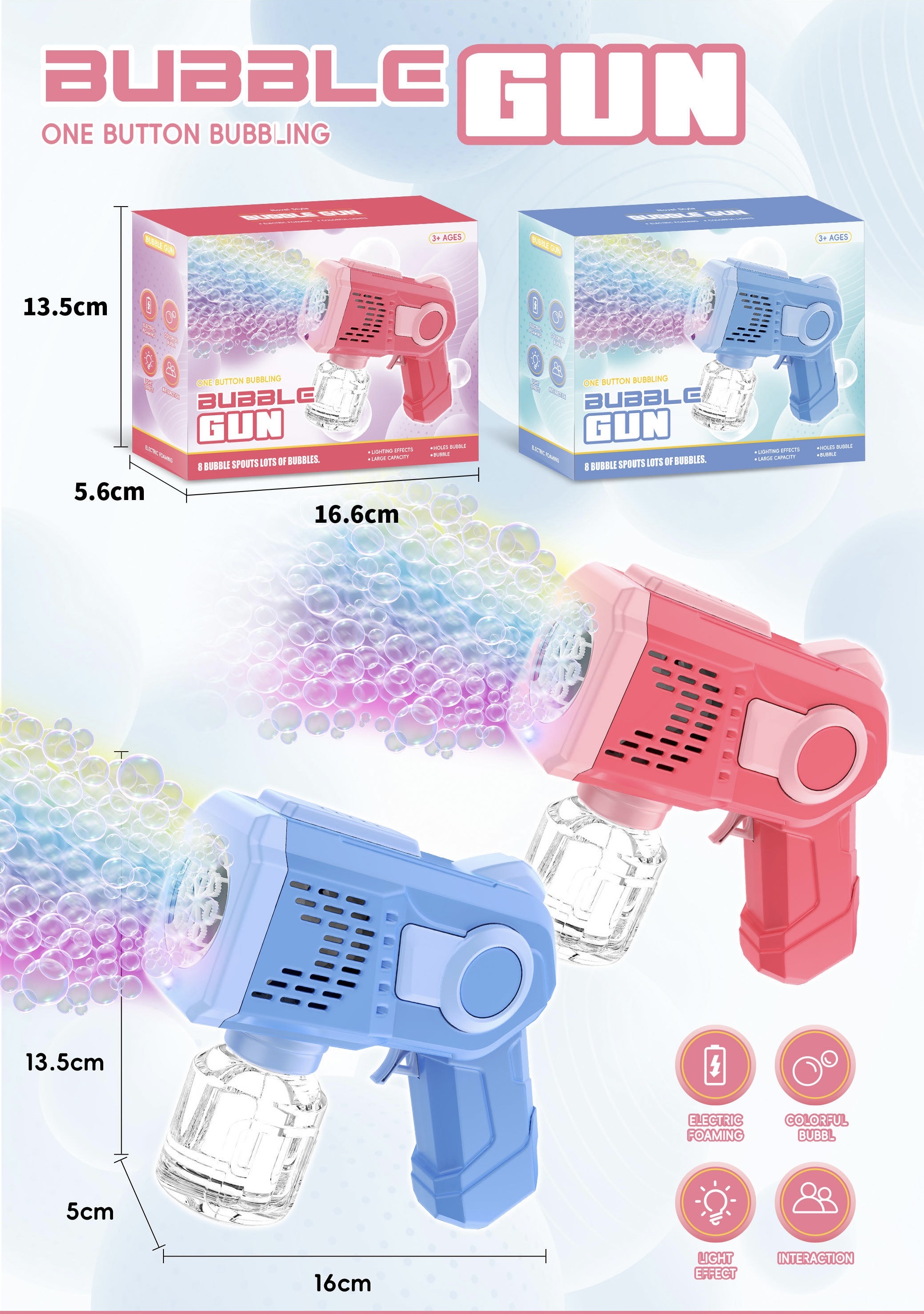 五彩缤纷的多泡电动泡泡枪、带灯光泡泡机泡泡枪细节图