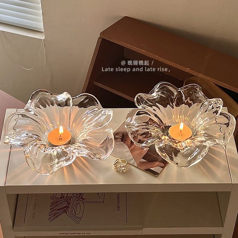 Nordic-style glass petal-shaped decorative soft furnishings, candlesticks, scented candle holders, ZK165 petal-shaped glass decorative items pic 5